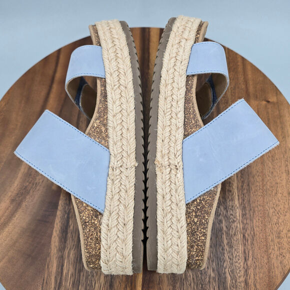 Aetrex Sofie Sandals Women's 7.5 Blue Leather Straps Comfort Buttons Platform - Picture 5 of 11